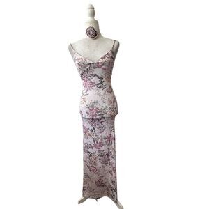 Commense Floral Maxi Dress Strappy 3D Floral Tie SZ S NEW